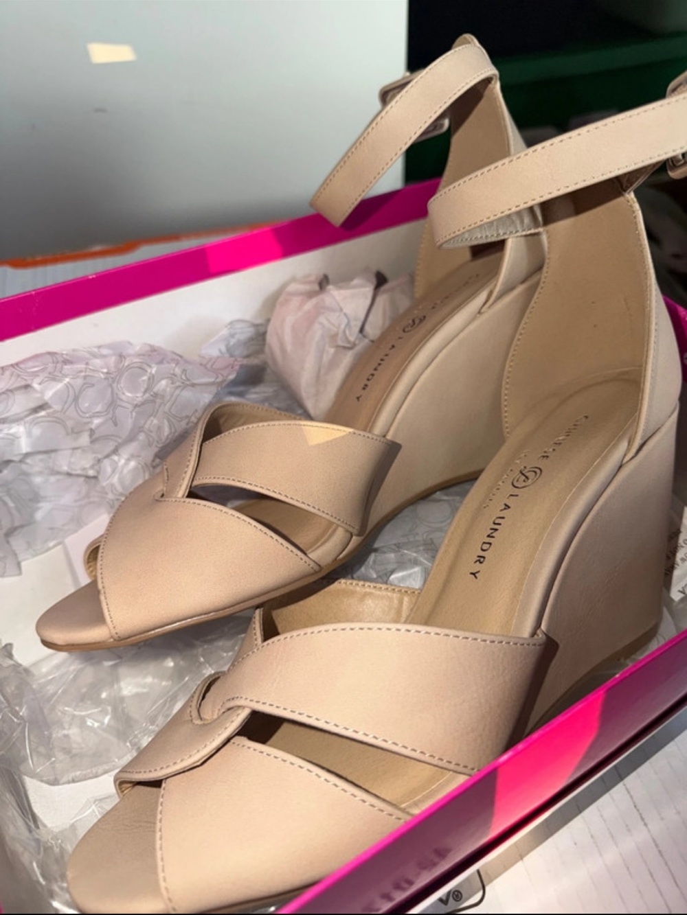 Dirty Laundry Women's Nude Ankle-Strap Wedge Sandals
